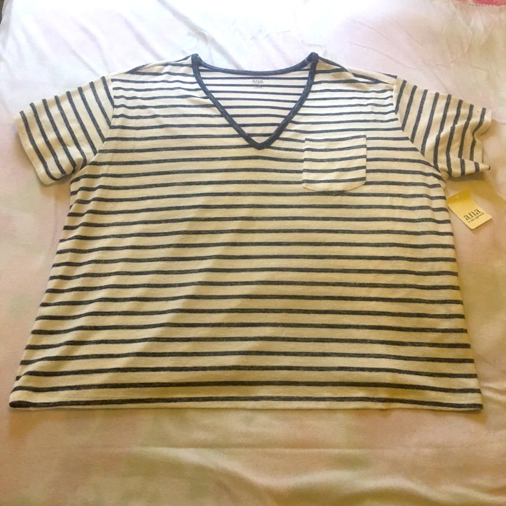 NWT ana Navy White stripes short sleeve light sweater 2X